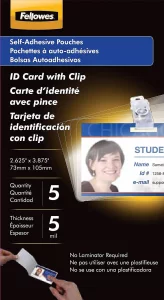 Fellowes 5220701 Pouch ID TAG Punched SELF Adhesive 5MIL