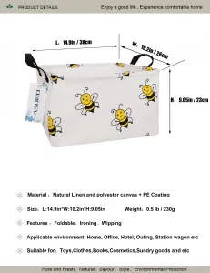 ONOEV Rectangular Folding Laundry Basket, waterproof Canvas Basket,gift basket,Suitable for children's room,Office,Clothes,Toys Storage(Bee)