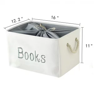 INough Book Basket for Kids Room, Book Storage Basket Book Organizer for Nursery Room Classroom Library Book Storage Box Collapsible Book Bins with D