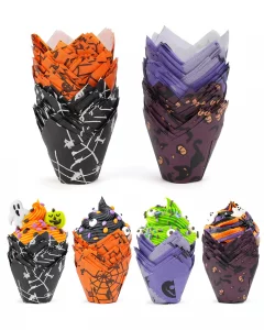Bake Choice Mini Halloween Tulip Cupcake Liners, 200PCS Mini Muffin Liners for Halloween Party Supplies, Food Grade Cupcake Wrappers, Cupcake Decorat