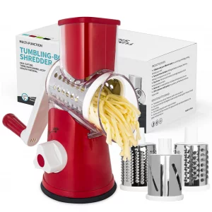 X Home Rotary Cheese Grater for Kitchen, Shredder with 3 Interchangeable Blades, Rotary Grater with Handle and Strong Suction Base, for Vegetables, F