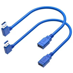 USB 3.0 Extension Cable 1FT 2 Pack 90 Degree Left & Right Angle USB Adapter Male to Female Short USB3 Cables Up & Down for Laptop TV USB Disk Mouse H