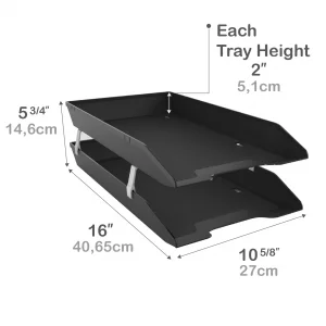 Acrimet 2 Tier Legal Letter Tray, Facility Front Load (Legal Size) (Plastic) (Black Color) Made in USA