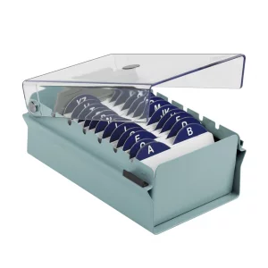 Acrimet Index Business Card Size File Holder Organizer Box Metal Base Heavy Duty (AZ Index Cards and Divider Included) (Green Color with Clear Crysta