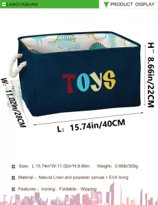LANGYASHAN Rectangular Storage Bin Collapse Canvas Fabric Cartoon Storage Basket with Handles for Organizing Home Kitchen Boys and Girls Toys Office 
