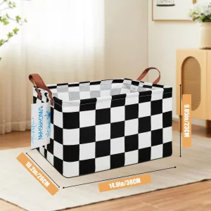 LANGYASHAN Rectangular Storage Bin Collapse Canvas Fabric Cartoon Storage Basket with Handles for Organizing Home Kitchen Boys and Girls Toys Office 