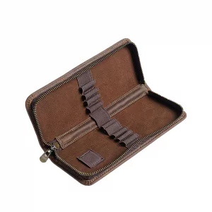 MIVLXLX Leather Pencil Case Organizer, 10 Wooden Pencils Portable Pen Case Storage for Drawing Pencils and Markers (brown)