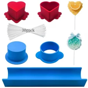 Circle and Heart Cake Pop Cutter and Pusher with 9in Tray 3D Printed Cake Pop Molds Shapes Press Set for Home Baking, Birthday Parties, Wedding Desse