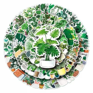 Thrcat Green Plant Stickers 100 Pack Laptop Stickers,Waterproof Stickers for Water Bottles,Skateboard,Diary Scrapbook,Phone-Graffiti Stickers Pack fo