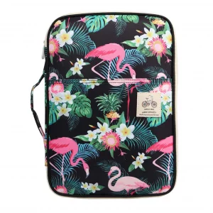 JAKAGO A4 Travel Portfolio Multifunctional Document Organizer Zippered Case for Office Supplies (Flamingo)