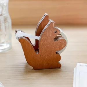 ROLUXENTIA Clear Tape Dispenser - Wooden Squirrel Cute Design for Office & School Desktop - 1/2