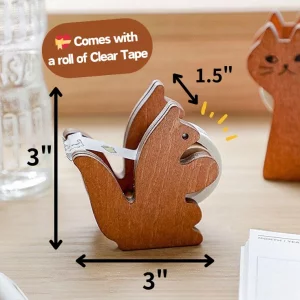 ROLUXENTIA Clear Tape Dispenser - Wooden Squirrel Cute Design for Office & School Desktop - 1/2