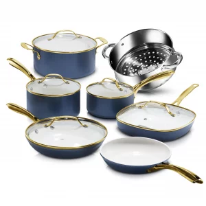 Gotham Steel 12 Pc Ceramic Cookware Set Nonstick, Ceramic Pots and Pans Set Non Stick with Steamer for Cooking, Non Toxic PFOA PFOS Free, Premium Sta