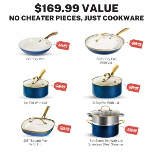 Gotham Steel 12 Pc Ceramic Cookware Set Nonstick, Ceramic Pots and Pans Set Non Stick with Steamer for Cooking, Non Toxic PFOA PFOS Free, Premium Sta