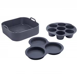 Gourmia Air Fryer Accessories Set - 3 Piece Silicone, Liner, Egg Bite Cooker, 7-Hole Cupcake Mold, BPA-Free, Nonstick, Heat Resistant 445F, Dishwash