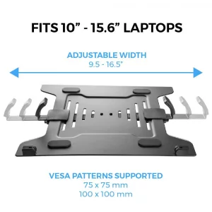 HumanCentric Laptop VESA Mount Tray for Monitor Arms and Stands, Fits 75x75 and 100x100 mm VESA Mount Holes, Fully Secures Laptop with Adjustable Cla