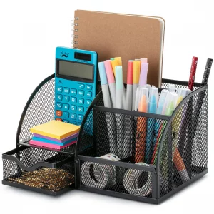 Mr. Pen Mesh Desk Organizer - Black Pen/Pencil Holder with Multiple Compartments