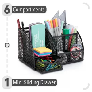 Mr. Pen Mesh Desk Organizer - Black Pen/Pencil Holder with Multiple Compartments