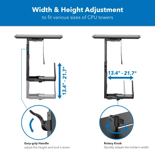 Desk Mount Rack Mount-It! CPU Under Desk Mount Bracket Rack, Adjustable Computer Tower ...