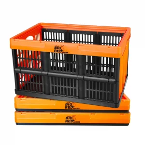 BIG RED Collapsible, Foldable, Stackable Storage Milk Crate Baskets with Handles: Ideal for Organizing Tools, Books, Food, Drinks, Camping & Transpor