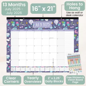 bloom daily planners Desk Calendar 2025-2026 - Academic Year Large Wall Calendar (July 2025 - July 2026) - 21 x 16 Desktop & Hanging Monthly Planne