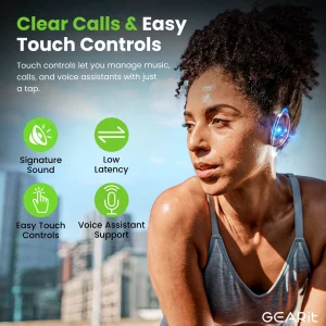 GEARit True Wireless Earbuds Compatible with iPhone & Android - 20H Playtime - HD Sound Clarity - IPX5 Water-Resistant & Sweatproof - Secure All-Day 