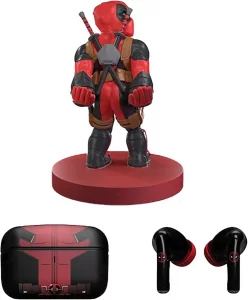 Exquisite Gaming: Buds Pro & Holdems Bundle - Deadpool - Wireless Bluetooth Earbuds & Case, Character Device Holder/Figure, Licensed Marvel Set