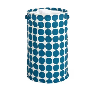 iDesign Dot Fabric Round Storage Bin, Basket Container Mini Hamper with Dual Side Handles for Closet, Bedroom, Laundry, Clothing, Toys, Nursery - Blu
