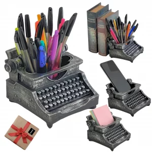 Bellaa 21413 Typewriter Pencil Holder Large Pen Desk Organizer Antiques Retro Shabby Chic Vintage Cup Creative Gift Writer Office Classroom Home Stud