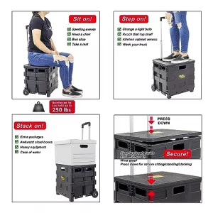 dbest products Quik Cart Sport Collapsible Rolling Crate on Wheels for Teachers Tote Basket 80 lbs Capacity, Made from Heavy Duty Plastic Used as a S