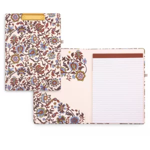 Vera Bradley Clipboard Folio with Refillable Lined Notepad, Padfolio with Interior Pocket and Pen Loop (Marrakesh Vines Cream)