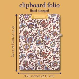 Vera Bradley Clipboard Folio with Refillable Lined Notepad, Padfolio with Interior Pocket and Pen Loop (Marrakesh Vines Cream)