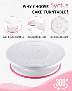 Syntus 65 PCs Cake Decorating Kit with Cake Stand Turntable, Cake Baking Supplies 30+1 Piping Bags, 24 Piping Tips, Offset & Straight Spatulas, 3 Scr