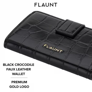 FLAUNT MagSafe Phone Wallet/Card Holder - Crocodile Faux Leather - Compatible with MagSafe Phone Case or Cover - Easily Snap On and Off - Holds Up To