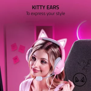 Razer Kraken Kitty V2 USB Wired Headset: Chroma RGB Kitty Ears - Stream Reactive Lighting - HyperClear Cardioid Mic - 40 mm Drivers - 7.1 Surround So