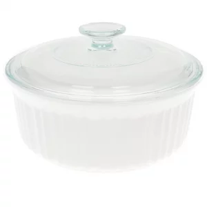 CorningWare FS5 1.5qt/1.4L Round French White Casserole Dish & G-5C 1.5qt French White Fluted Glass Lid