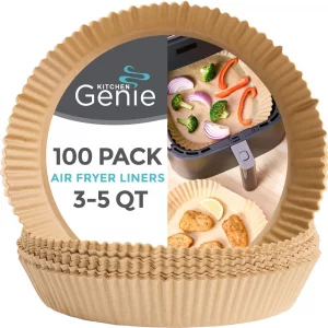KITCHEN GENIE BPA-Free Air Fryer Liners Disposable, 100 PCS Non-Stick Oil Proof Parchment Paper Sheets for Easy Clean Cooking, Fits 5-8 QT Basket, Mi