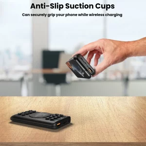 12000mAh Wireless Power Bank with Anti-Slip Suction Cups, 18W USB-C Fast Charging Compatible with iPhone 16, 15, 14, 13, 12, 11, X, XS, XR, and Samsu