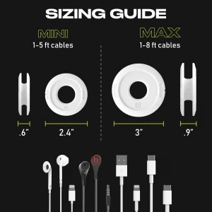 Side Winder Mini and Max Headphone, Earbud and Charging Cable Winder and Organizer Perfect for Wrapping Earbuds and Cords for Travel and Organization