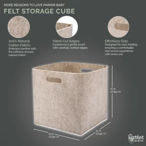 Parker Baby Felt Foldable Storage Cube - 11 Inch Nursery Cubby Bin for Cube Organizer, Closet Organizers and Storage Toy Bin, Rope Baskets Bins for T