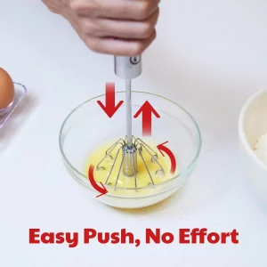Stainless Steel Egg Whisk - Easy to Use Semi-Automatic Push-Down Zip Whisker - Rotary Hand Mixer for Beating Eggs, Frothing Milk, Blending, Mixing, W