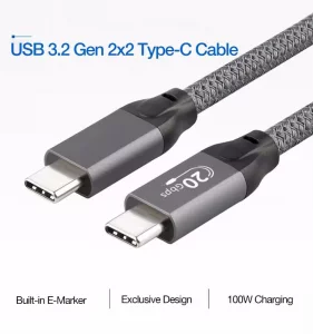 20-in Short USB-C to USB-C High-Speed 20Gpbs Data Transfer Charge Cable for Samsung T7 T9, SanDisk, Crucial X9 X6, Western Digital, SSK, Other SSD, M
