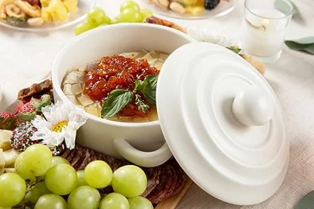 Stoneware Brie Cheese Baking Dish and Warmer with Lid - Oven Safe - Great for Charcuterie Board and Grazing Table Accessories - Perfect for Camembert