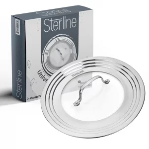 Sterline Large Universal Lid,Fits 8 -12 Inch Cookware,Tempered Glass Top with Steam Vent for Pots, Frying Pan,Stainless Steel Replacement Pot Lid for
