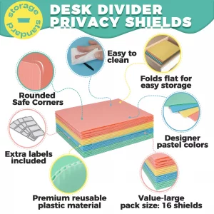 16 Pack Desk Privacy Folders for Students Desk Divider - Designer Pastel Color Privacy Folders for Students - Easy to Clean Strong Plastic Privacy Sh