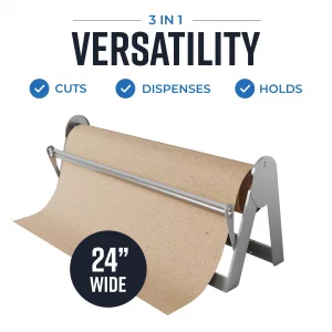 Bryco Goods 24 Inch Paper Roll Dispenser and Cutter, Wall Mountable & Non-Slip Tabletop, Heavy-Duty Steel Frame  Kraft, Butcher, Freezer, Wrapping P