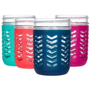 JarJackets Silicone Mason Jar Protector Sleeve - Fits Ball, Kerr 16oz (1 pint) WIDE-Mouth Jars | Package of 4 (Multicolor) 