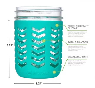 JarJackets Silicone Mason Jar Protector Sleeve - Fits Ball, Kerr 16oz (1 pint) WIDE-Mouth Jars | Package of 4 (Multicolor) 