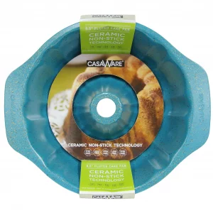 casaWare Fluted Cake Pan 9.5-inch (10-Cup) Ceramic Coated NonStick (Blue Granite)