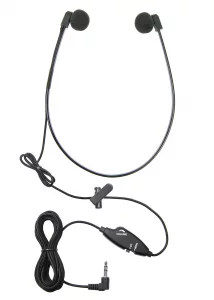 ECS WordHear-O 3.5mm Transcription Headset with in-line Stereo/Mono & Volume, Under Chin, 10' Cord, Clothing Clip, 3 Extra Pair Ear sponges, Compatib